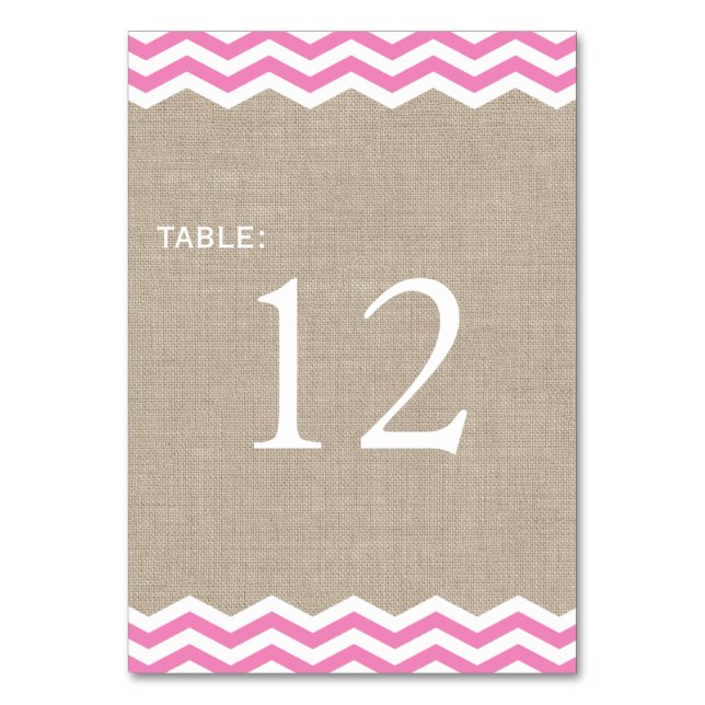 Numeração De Mesa Números de Mesa com Chevron Rosa em Sacaria (Verso)