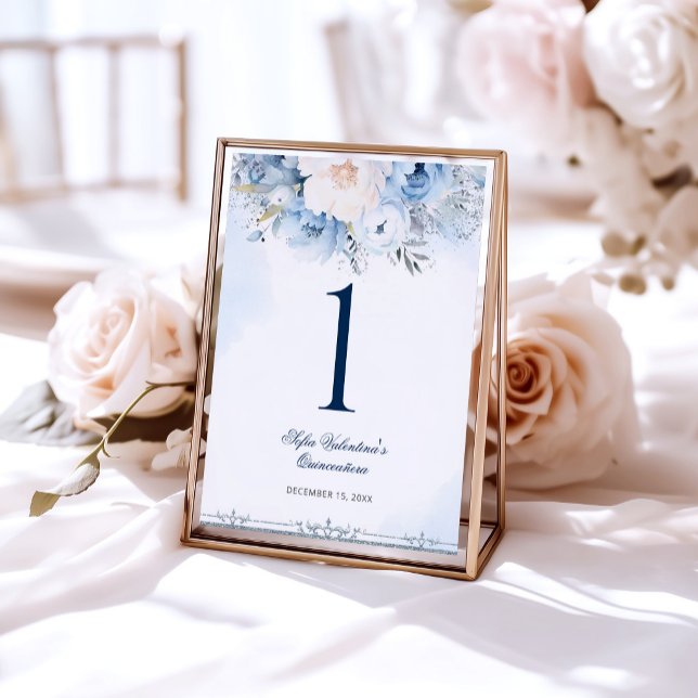 Numeração De Mesa Números de mesa da Cinderela Azul Bebê Quinceañera (Baby Blue Cinderella Table Numbers)