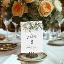 Números de mesa de casamento com flores & folhagen