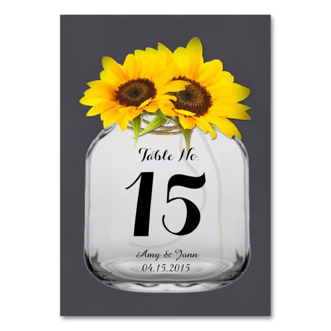 Numeração De Mesa Números de mesa de casamento de girassol Mason jar (Frente)