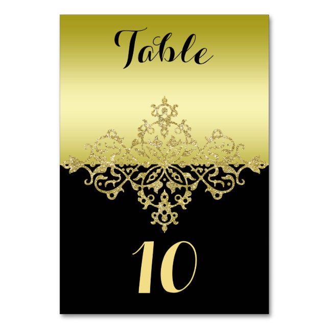 Numeração De Mesa Números de Mesa de Casamento em Ouro e Preto Elega (Frente)