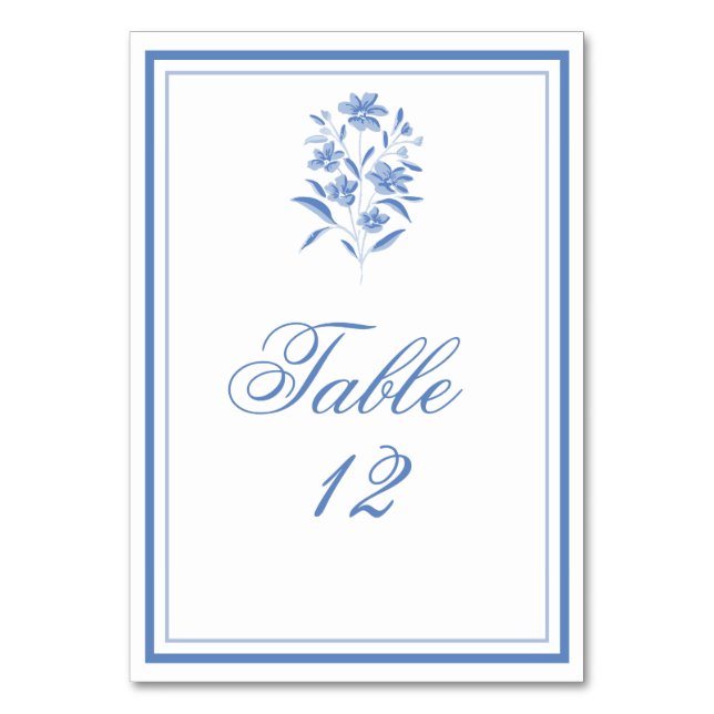 Numeração De Mesa Números de Mesa de Casamento Florais Azuis e Branc (Frente)