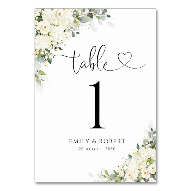 Numeração De Mesa Números de Mesa de Casamento Florais Brancos Elega (Frente)