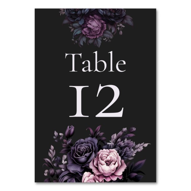 Numeração De Mesa Números de Mesa de Casamento Floral Preto Gótico (Frente)