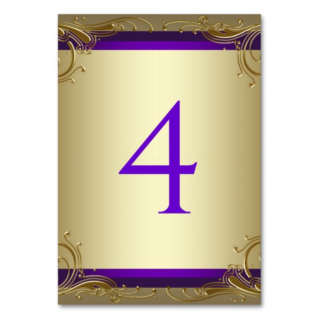 Numeração De Mesa Números de Mesa Elegantes Roxo e Dourado (Frente)