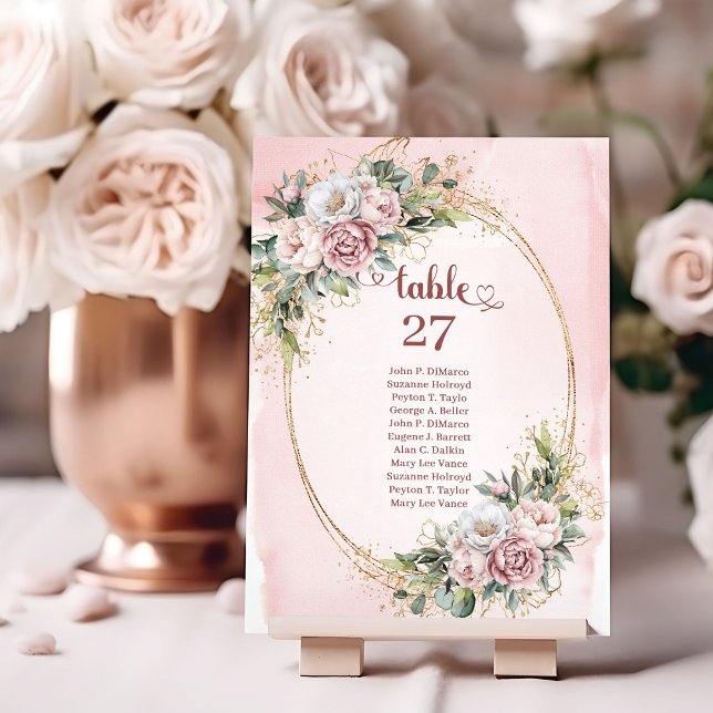Numeração De Mesa Números de Mesa Florais Verde Dourado com Tom de R (Soft Blush Floral Greenery Gold Table Numbers)