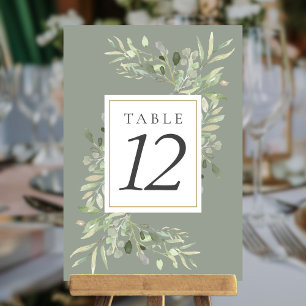 Numeração De Mesa Números de Mesa Folhas Verde-Aquarela