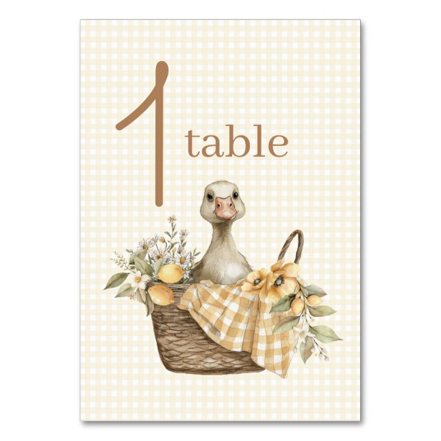 Numeração De Mesa Números de Mesa para Chá de Bebê do Limão do Ganso (Frente)