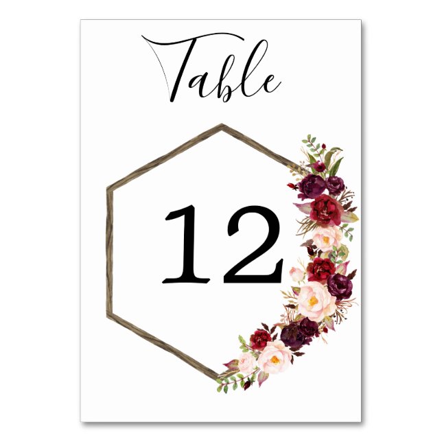 Numeração De Mesa Números de Tabela Casada Boho Burgundy (Frente)