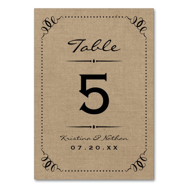 Numeração De Mesa Números de Tabela Chic Rustic Burlap (Frente)