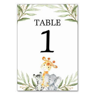 Numeração De Mesa Números de tabela de animais safari de bebês