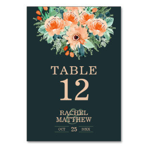 Numeração De Mesa Números De Tabela De Aquarela Floral De Teal De Pe