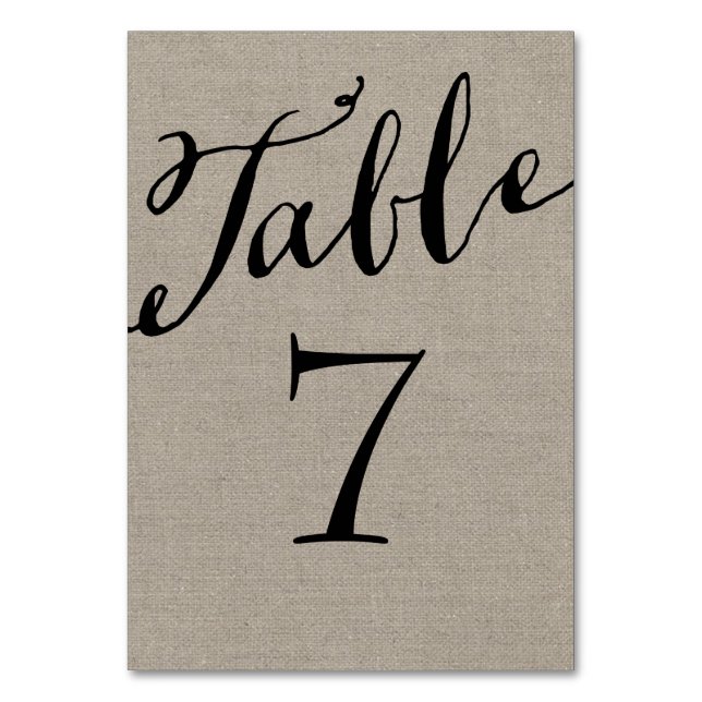 Numeração De Mesa Números de Tabela de Caligrafia Rustic Burlap (Frente)