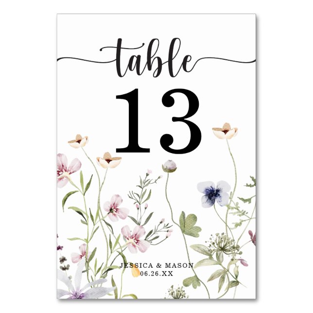 Numeração De Mesa Números de Tabela de Casamento de Flores Selvagens (Frente)