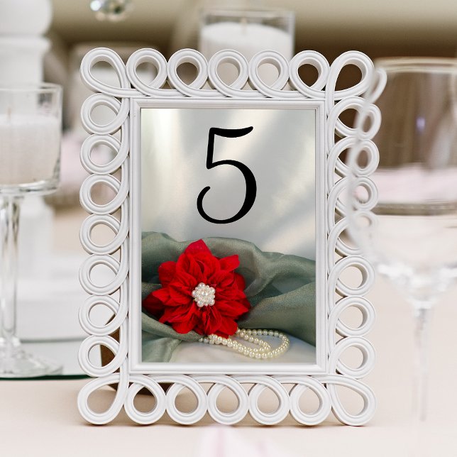 Numeração De Mesa Números de tabela de Casamentos no inverno Poinset (Set a festive table at your December event with the elegant Poinsettia and Pearls Table Numbers.)