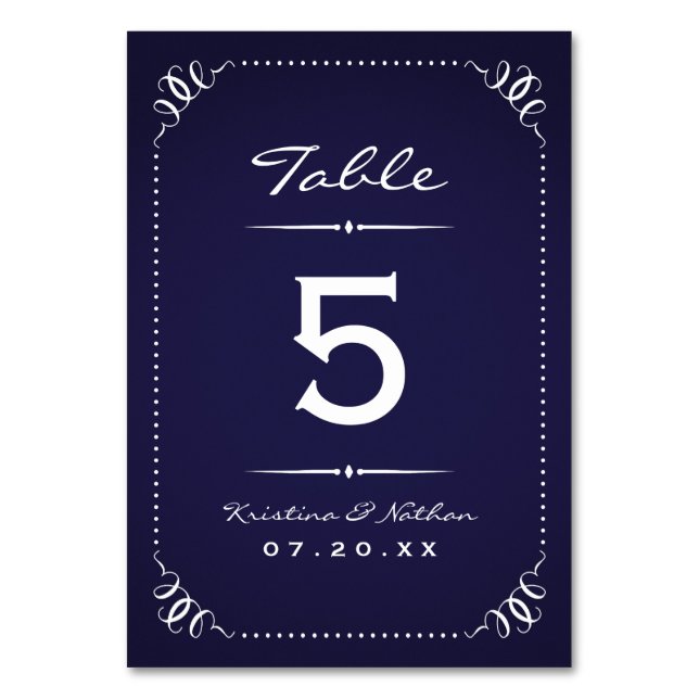 Numeração De Mesa Números de Tabela de Chic Rustic marinho Blue (Frente)
