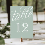 Numeração De Mesa Números de Tabela de Script Elegante Branco e Sage<br><div class="desc">Cartões simples e elegantes para números de tabela com uma letra de script de estilo caligráfico. Personalize cada cartão com os números da sua mesa para se adequar a qualquer casamento ou festa. Clique em Personalizar para alterar a fonte e a cor do número ou alterar a cor do plano...</div>