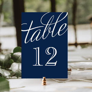 Numeração De Mesa Números de Tabela Elegante de Script Azul e Branco