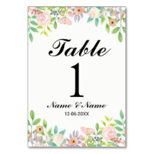 Números de Tabela Elegante Floral de Aquarela de C