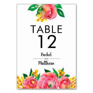 Numeração De Mesa Números de Tabela Floral Cor de Água Amarela, Rosa