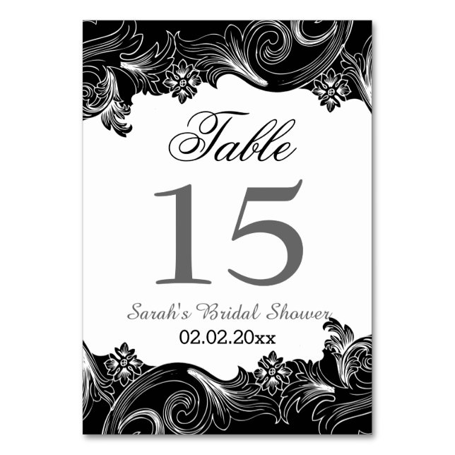 Numeração De Mesa Números de tabela personalizados preto-e-branco (Verso)