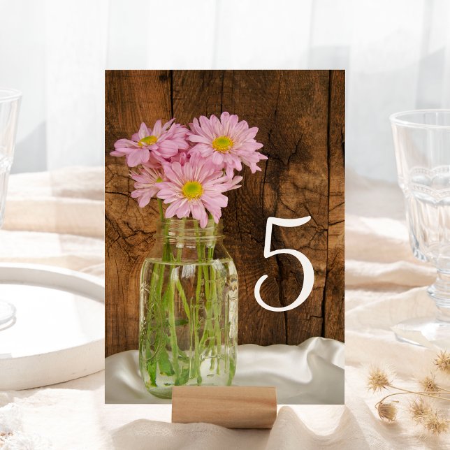Numeração De Mesa Números de Tabelas Casadas Mason Jar Pink Daisies  (Criador carregado)