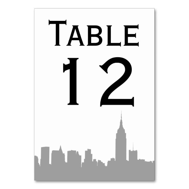 Numeração De Mesa NYC Número da Tabela Silhuette Skyline da Cinza (Verso)
