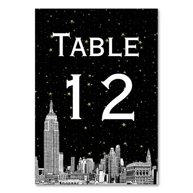Numeração De Mesa NYC Skyline Enchido Starry DIY BG SQ Número da Tab (Frente)