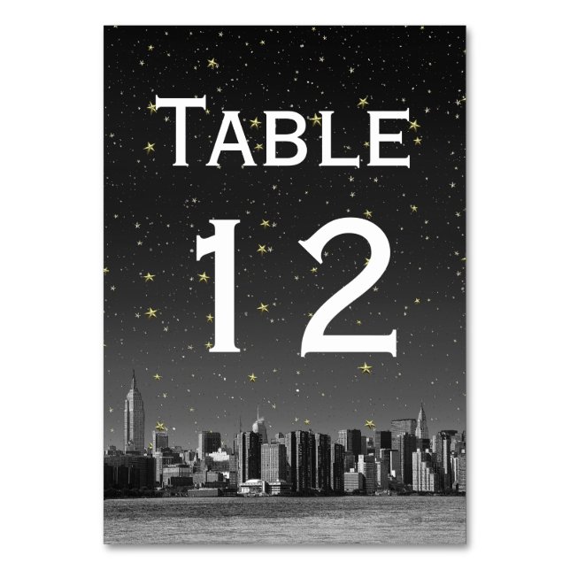 Numeração De Mesa NYC Wide Skyline Black Gradient Starry DIY BG (Frente)