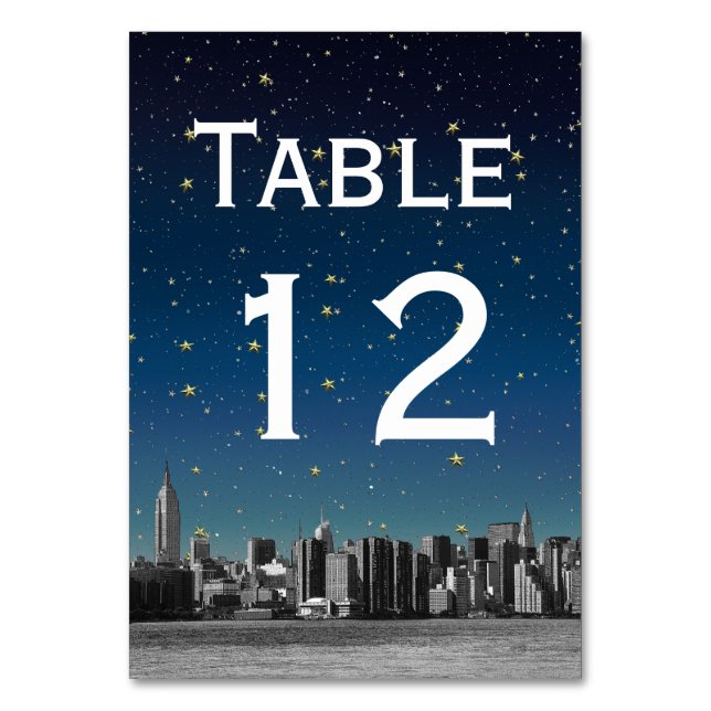 Numeração De Mesa NYC Wide Skyline Gradient Blue Starry DIY BG (Frente)