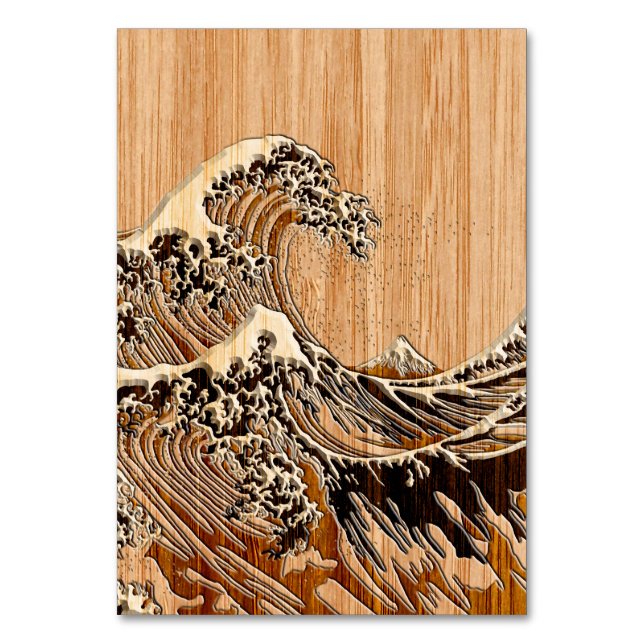 Numeração De Mesa O Excelente Hokusai Wave Bamboo Wood Style (Frente)