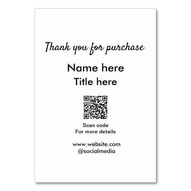 Numeração De Mesa Obrigado pelo nome de compra aqui digitalizar QR (Frente)