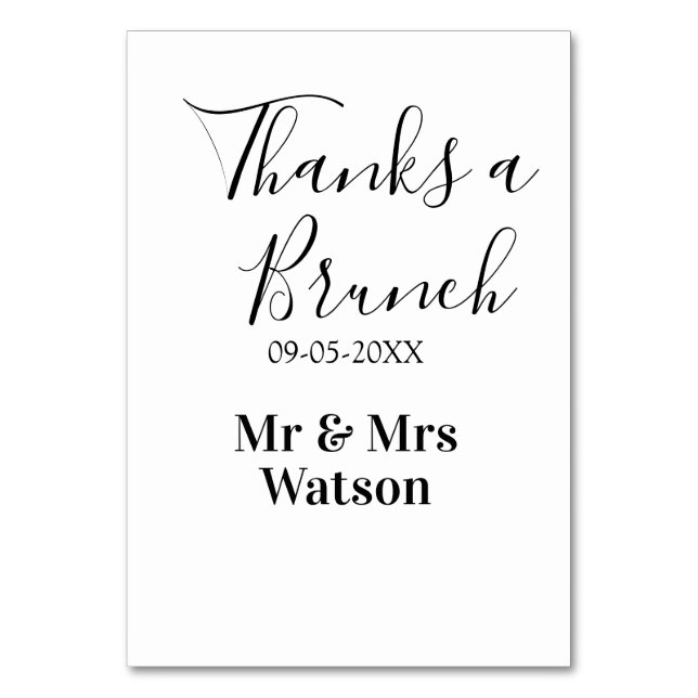 Numeração De Mesa Obrigado um brunch pós-casamento nome data simples (Frente)