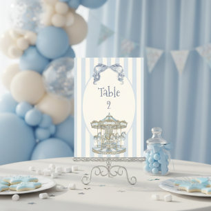 Numeração De Mesa Oh Boy Blue Bow Carrossel Aquarela Chã de Bebê