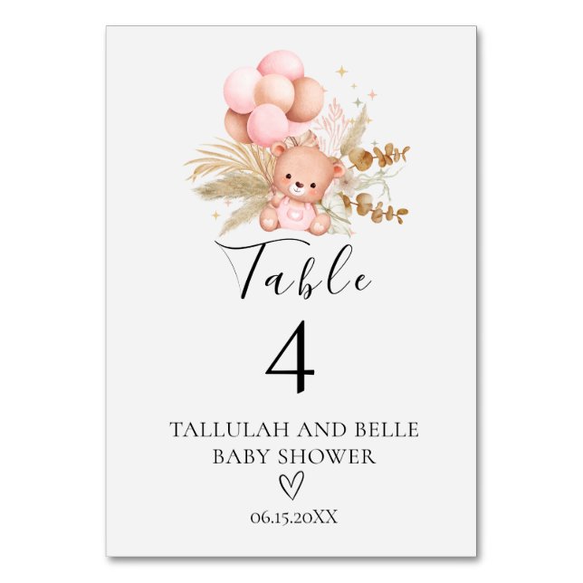 Numeração De Mesa Olá Bebê Boho Urso Chuveiro (Frente)