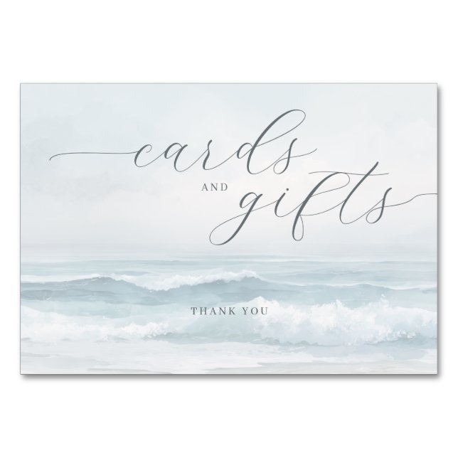 Numeração De Mesa Ondas Calmas de Aquarela Azul (Frente)