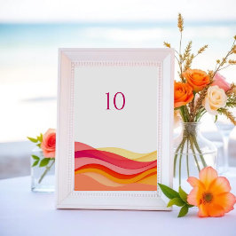 Numeração De Mesa Ondas de Cores do Pôr do Sol Casamento Moderno