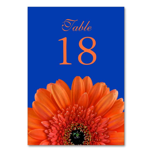 Numeração De Mesa Orange Gerbera Daisy Royal Blue Wedding (Frente)