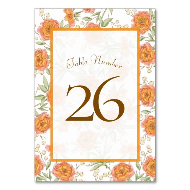 Numeração De Mesa Orange Rose Wedding (Verso)