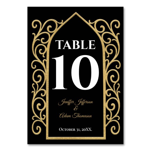 Numeração De Mesa Ornate border black and gold Gothic Wedding (Frente)