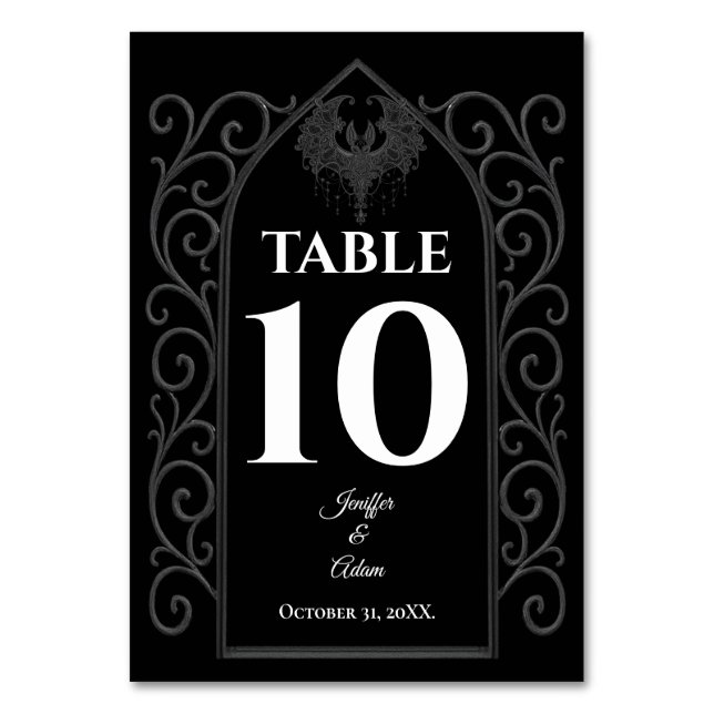 Numeração De Mesa Ornate border black and white Gothic Wedding (Frente)