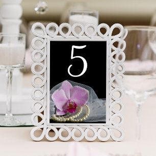 Numeração De Mesa Orquídea Rosa e Pérolas no Casamento Negro