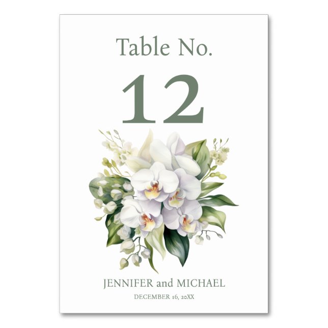 Numeração De Mesa Orquídeas Brancas Números de Tabela de Casamento d (Frente)
