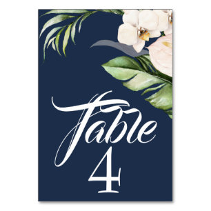 Numeração De Mesa Orquídeas tropicais e palma em azul Marinho