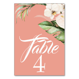 Numeração De Mesa Orquídeas Tropicais e Palmeira em Coral