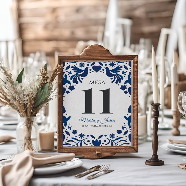 Numeração De Mesa Otomi Blue Floral Elegant Fiesta Spanish Wedding (Otomi Blue Floral Elegant Fiesta Spanish Wedding Table Number)