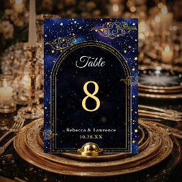 Numeração De Mesa Ouro azul astronomia celestial estrelas casamento