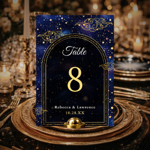Numeração De Mesa Ouro azul astronomia celestial estrelas casamento