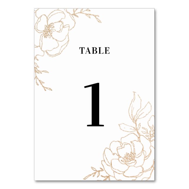Numeração De Mesa Ouro Blossoms Floral Wedding Design (Frente)