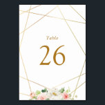 Numeração De Mesa Ouro geométrico e casamento floral com aquarela<br><div class="desc">Um quadro floral moderno com flores cor d'água pinceladas cor-de-rosa e estrutura geométrica falsa de ouro. O texto e as cores deste cartão podem ser personalizados.</div>